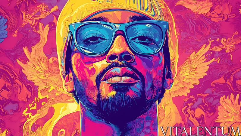 Chromatic halo crowns the cool gaze of a neon dreamer