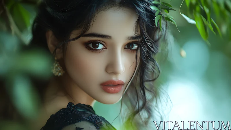 Ethereal portrait in soft bokeh forest light rendering.