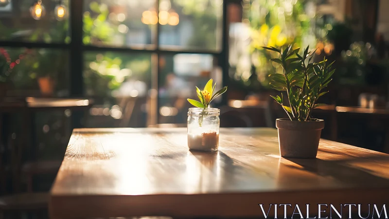 Morning light turns caf&eacute; table plants into quiet storytellers