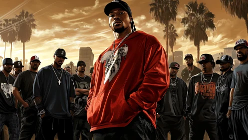 Sunlit street legends gather under a bronze West Coast sky