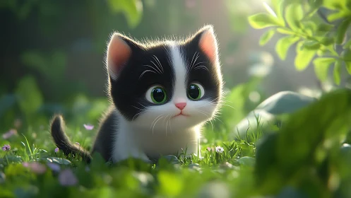 Curious Kitten in Garden Setting.