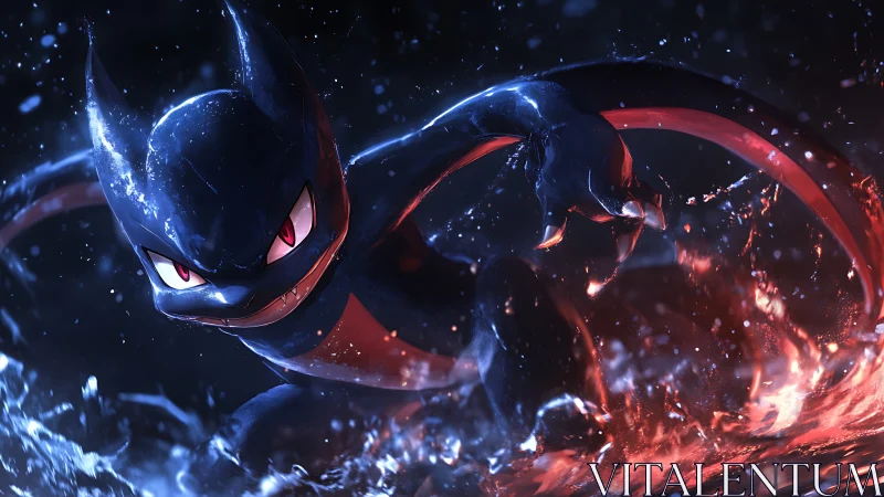 Creature lunges forward through splashing water and sparks