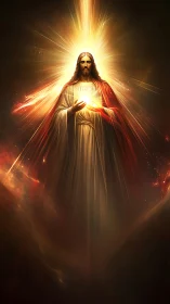 Radiant robed figure with blazing golden divine light aura.