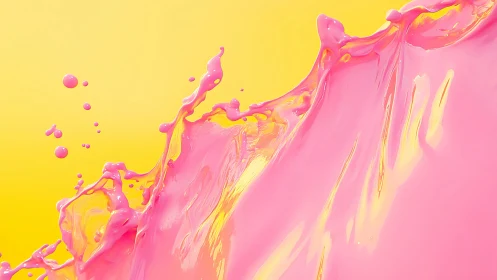 Dynamic pink fluid splash arcs across vivid yellow ground