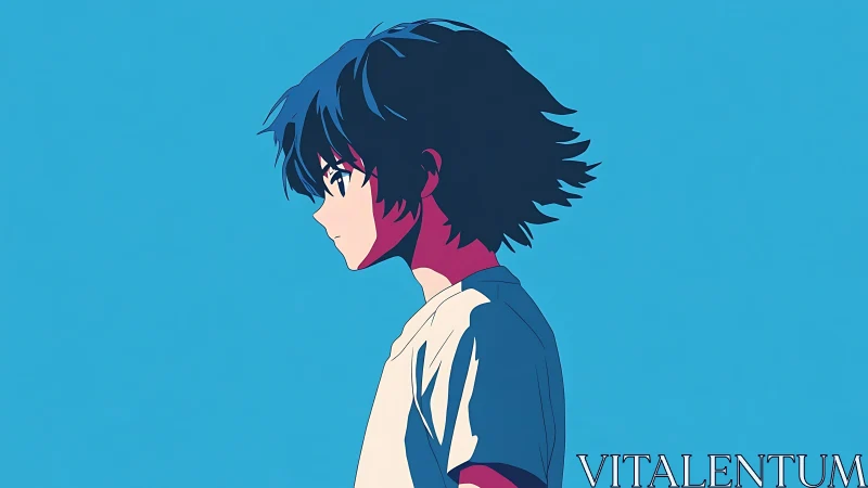 Quiet blue sky moment with a thoughtful anime teen profile.