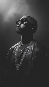 Moody monochrome portrait of a stylish confident singer.