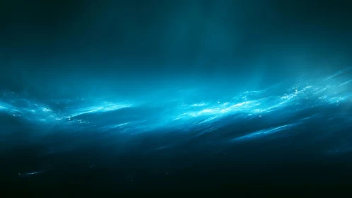 Luminous blue waves drift gently through a deep cosmic sea