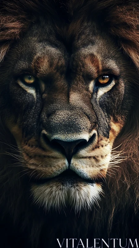 Majestic lion portrait with intense, asymmetrical gaze.