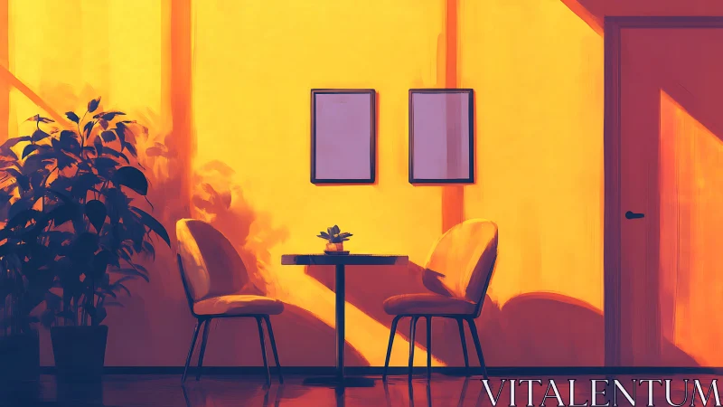 Sunlit cafe corner glows with warm minimalist intimacy