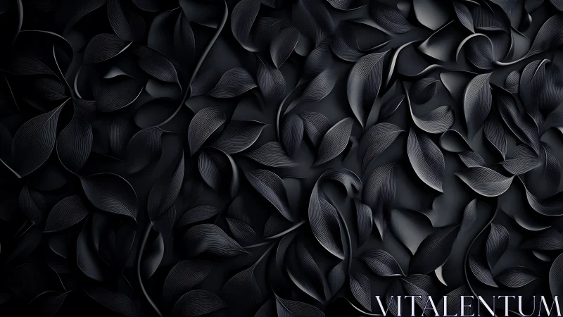 Monochrome leaf pattern with layered curved foliage forms.