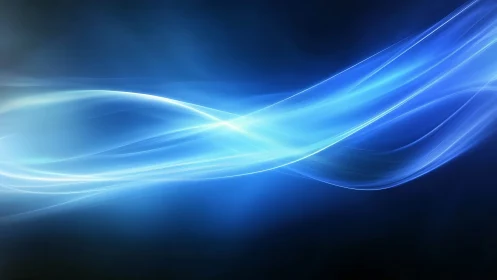 Blue luminous energy waves curve across dark digital space