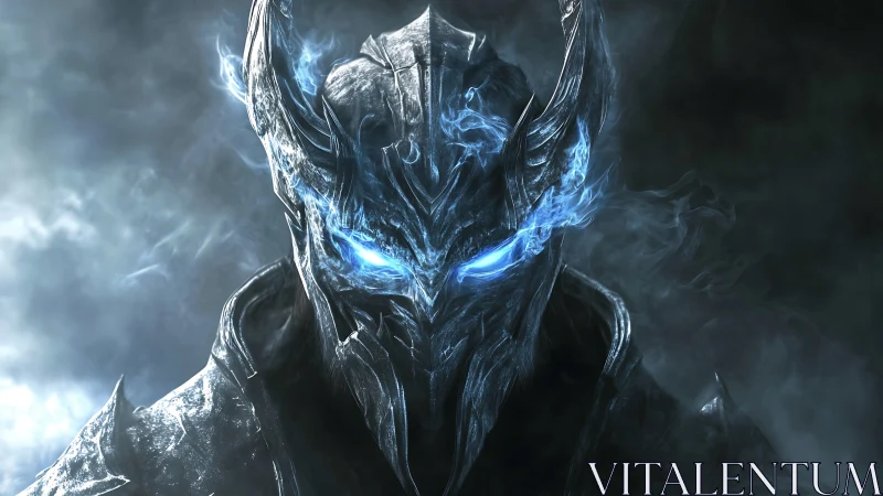 Runed ice helm warlord with spectral blue energy eyes staring