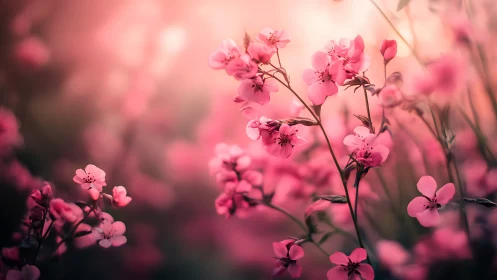 Soft Pink Flowers in Dreamy Bokeh Lighting