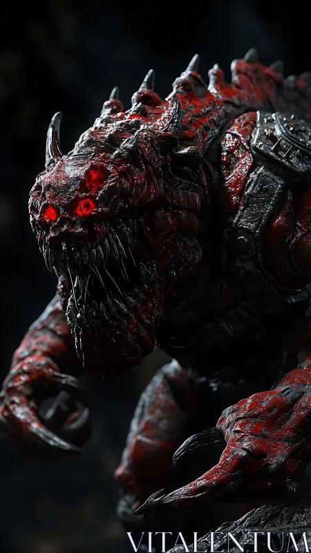 Fierce crimson beast prowling in the shadows of night.