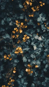 Cool-toned macro foliage pattern with selective warm color contrast