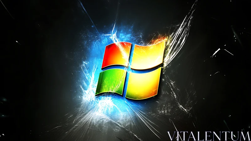 Glowing four-panel window logo explodes from dark void