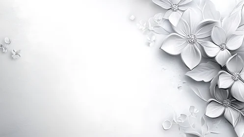 White Floral Background with 3D Decorative Flowers