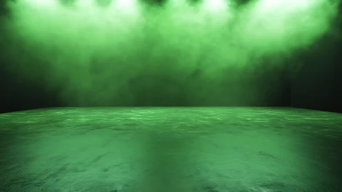 Green volumetric spotlight stage with reflective textured floor