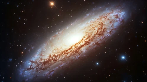 Spiral galaxy core blazing amid dense starfield drama.
