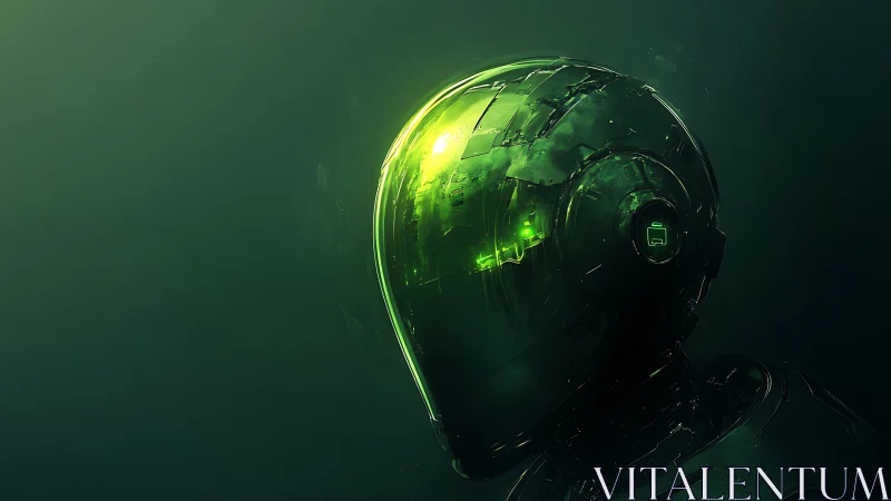 Neon green android helm with reflective translucent visor.