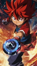 Fiery-haired blader slings a cosmos-cutting turbo strike