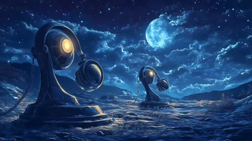 Moonlit signal sentinels listen across the starlit dunes.