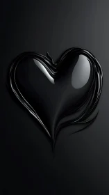 Glossy Black Heart Form with Reflective Volumetric Modeling.