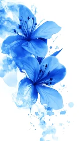 Serene Blue Flowers Dancing in Watercolor Splashes