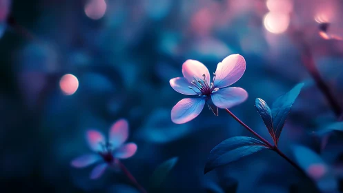 Bioluminescent Floral Composition with Selective Focus and Bokeh Rendering
