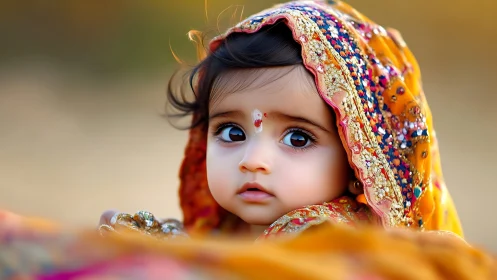 Young Girl in Vibrant Traditional Attire. Indian Heritage.