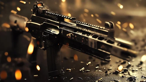 Gunmetal storm dancing through brass and sparks in motion.