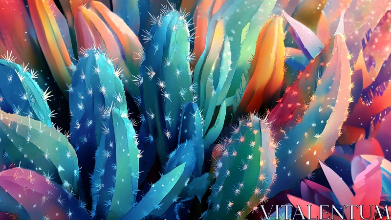 Colorful cactus garden glowing in dreamy desert light.