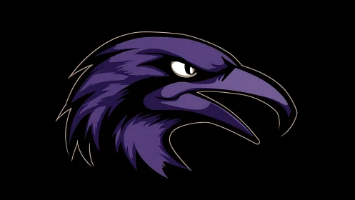 Bold purple raven emblem with a sharp, confident gaze.