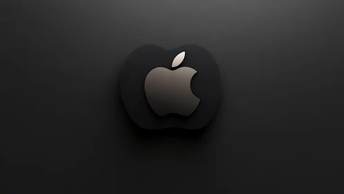 Apple logo rendered with shadowed depth and metallic gradient surface.