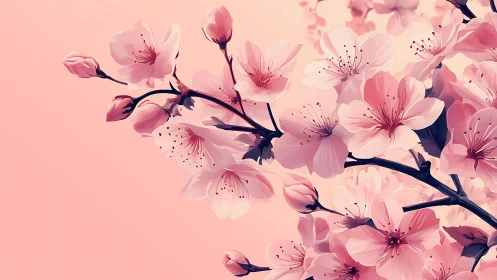 Cherry Blossom Branches Against Soft Pink: Digital Floral Composition