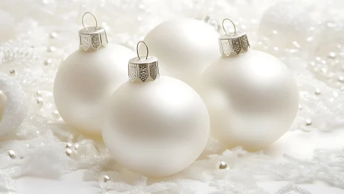 Snowy pearl baubles resting in hush-soft winter light.