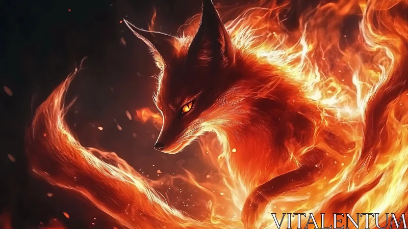 Ember-tailed fox spirit rising from a storm of wildfire flame.