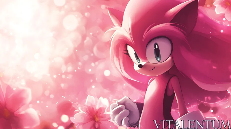 Petal-bright heroine glides through a glowing pink blossom storm