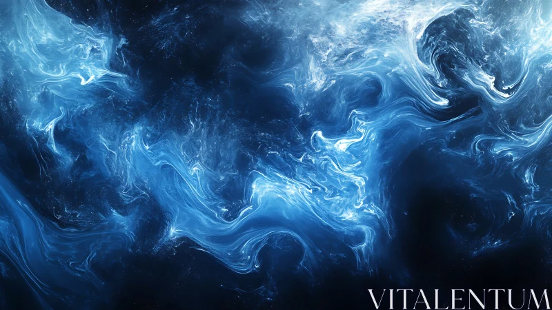 Turbulent blue nebula flows rendered as dynamic fluid vortices