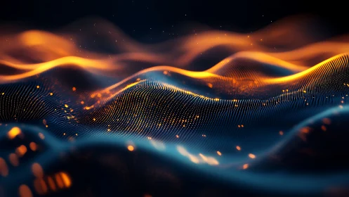 Glowing data waves flow through a luminous digital landscape