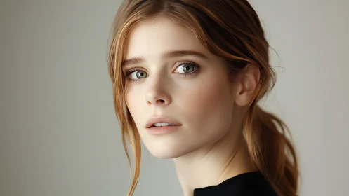 Young woman portrait with soft light and neutral background.