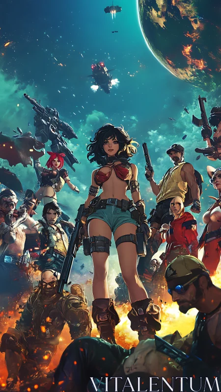 Starborn Outlaws Rally Under a Burning Cosmic Sky.