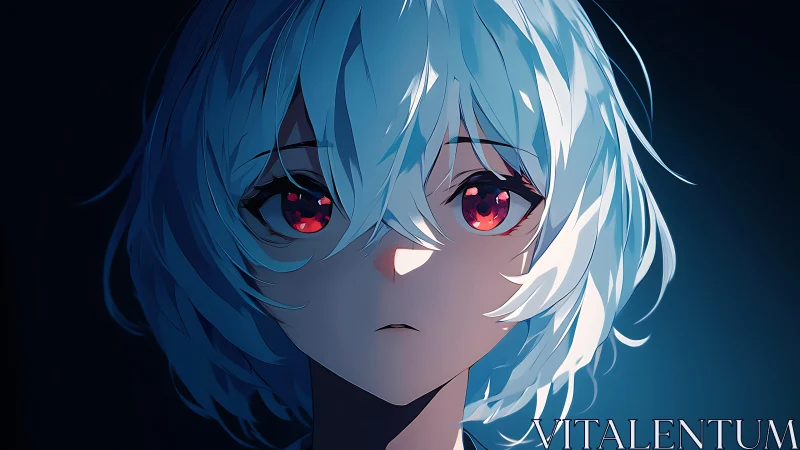 Pale-haired anime girl gazes into darkness with glowing eyes