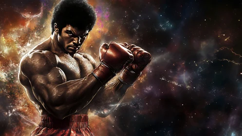 Cosmic Boxer Unleashes Celestial Power Through Fiery Determination