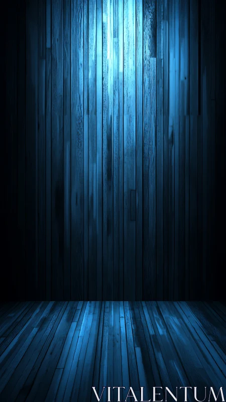 Moody blue wooden stage glows under dramatic spotlight.