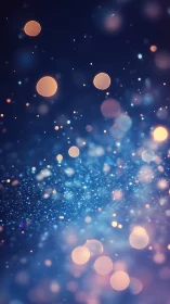 Soft blue bokeh lights and glittering particle field.