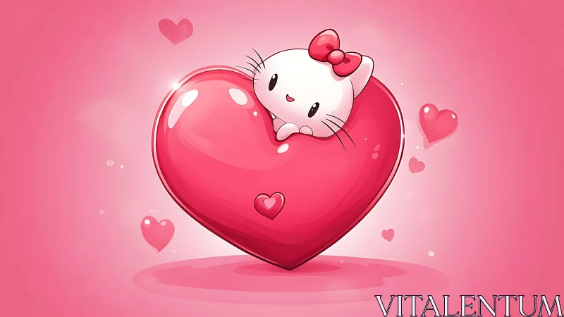 Hello Kitty rests on oversized glossy pink heart.