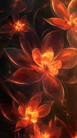 Parametric flame-petal blossoms in volumetric ember light.