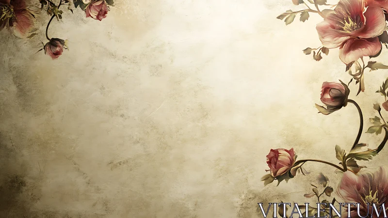 Floral border on textured beige background for layout.