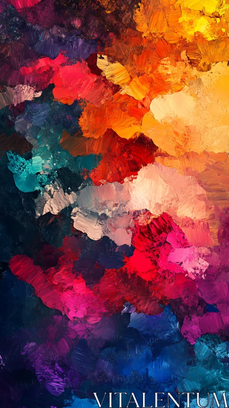 Multicolored abstract oil strokes form dense vertical field